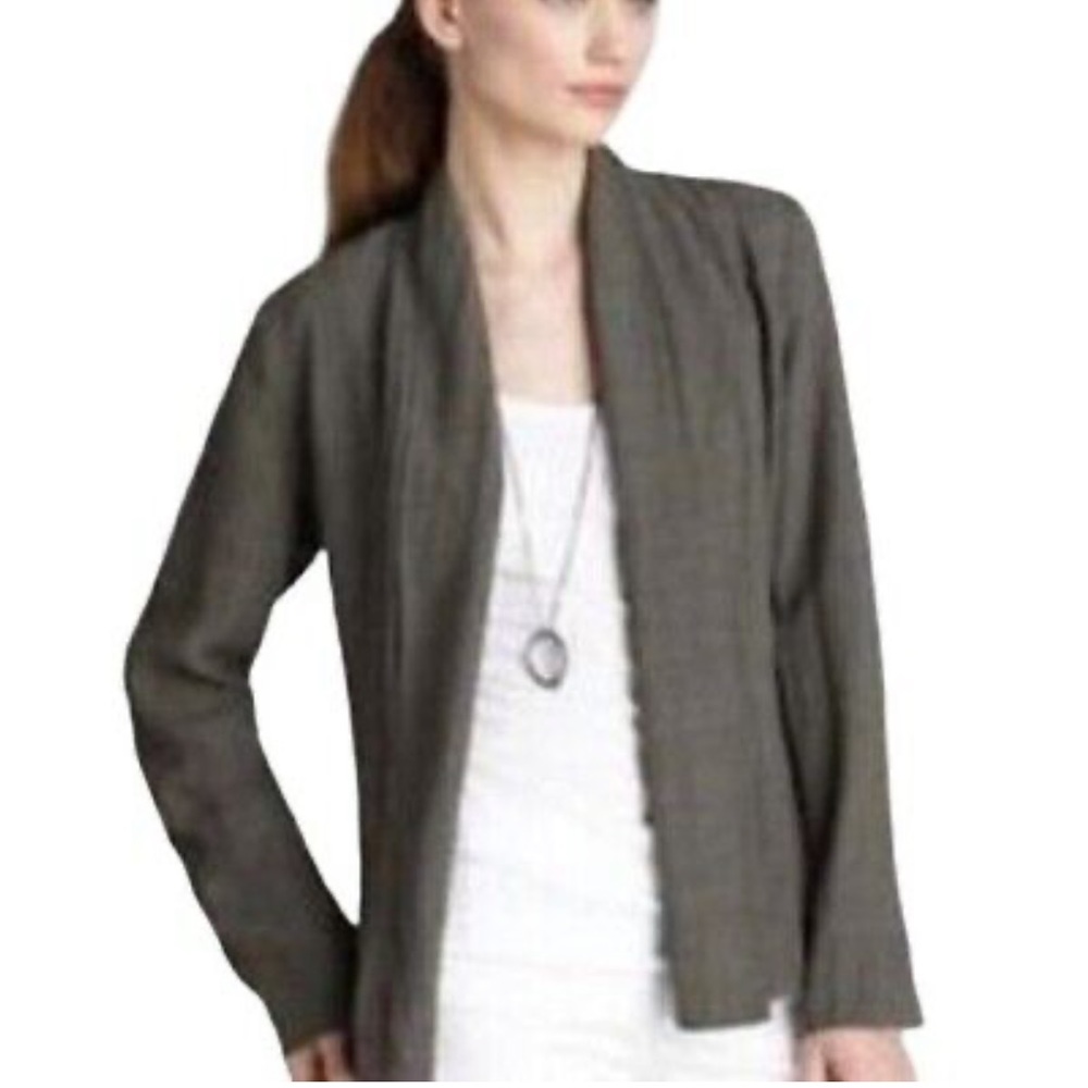 Eileen Fisher Basket Crepe Orega Drape Front Linen Blend Jacket